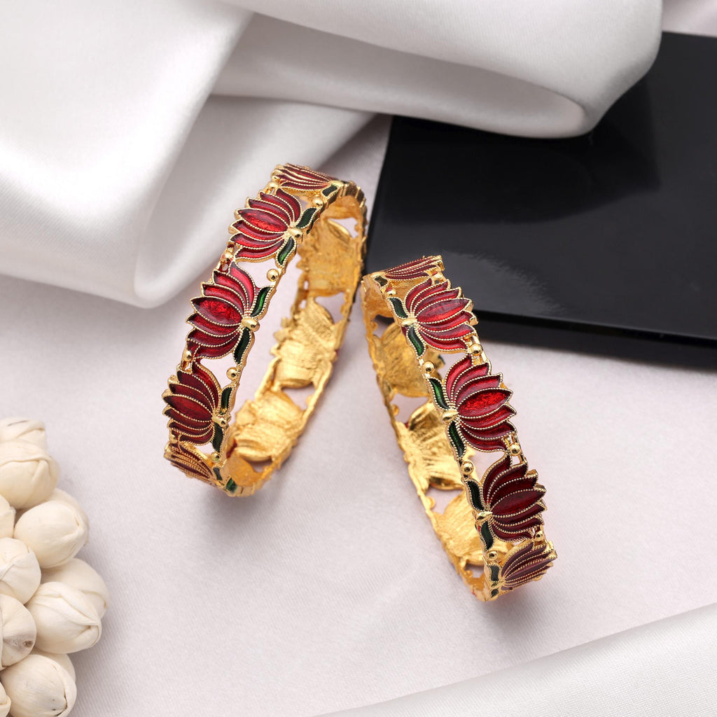 Maroon Color Meena Work Lotas Design 1 Pair Of Fashion Bangle