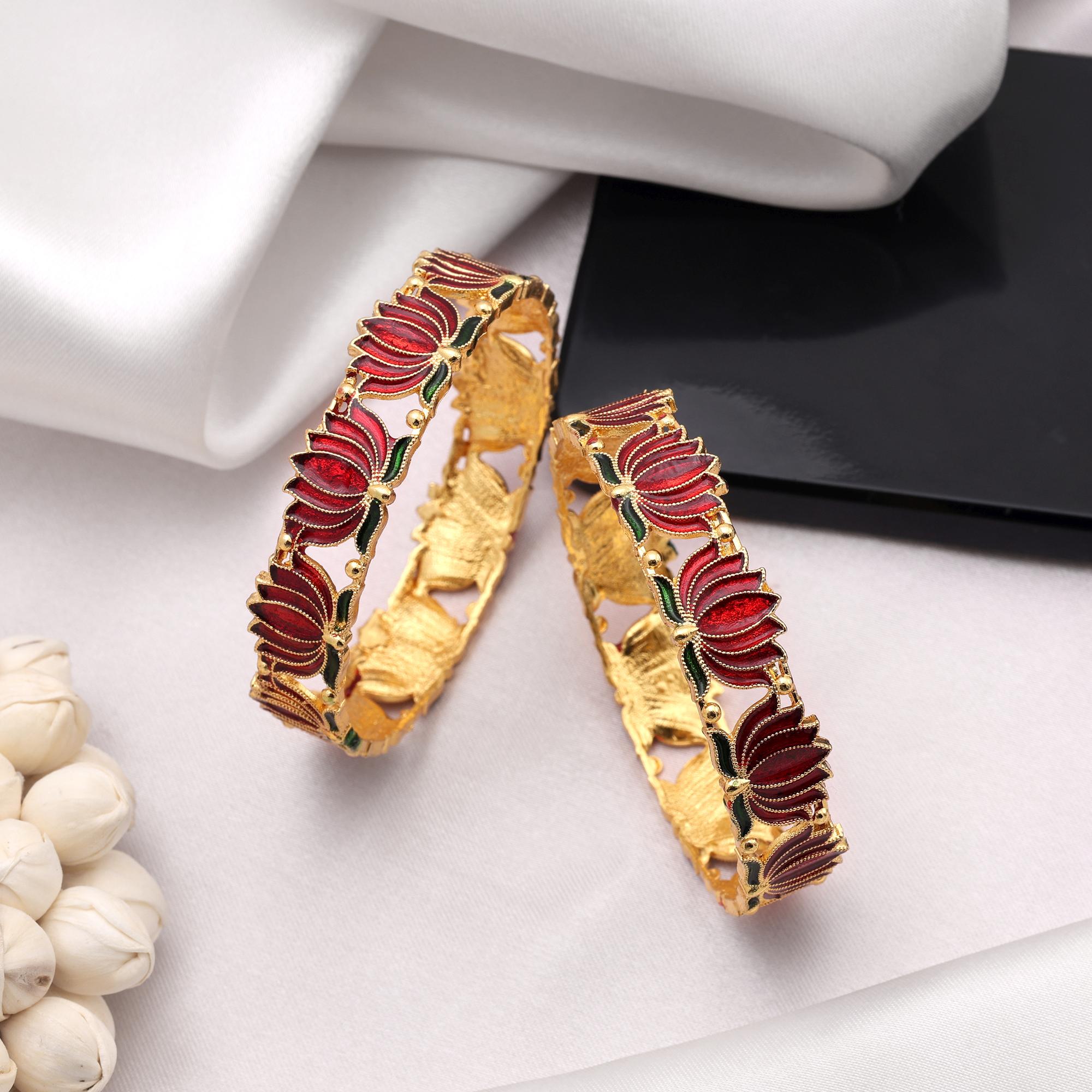 Maroon Color Meena Work Lotas Design 1 Pair Of Fashion Bangle