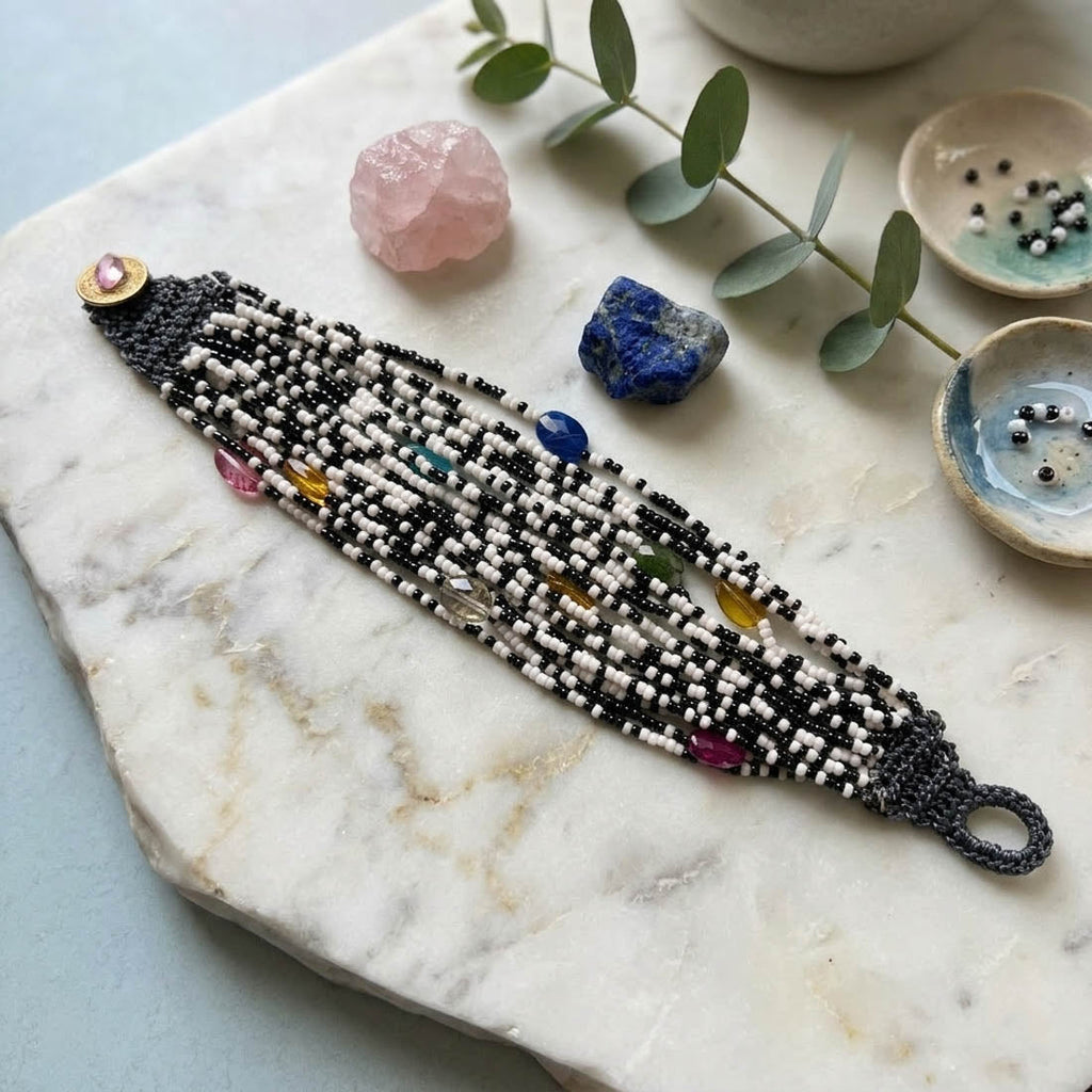 White & Black Color Fashion Bracelet Trendy Dual Tone Wrist Jewelry Design