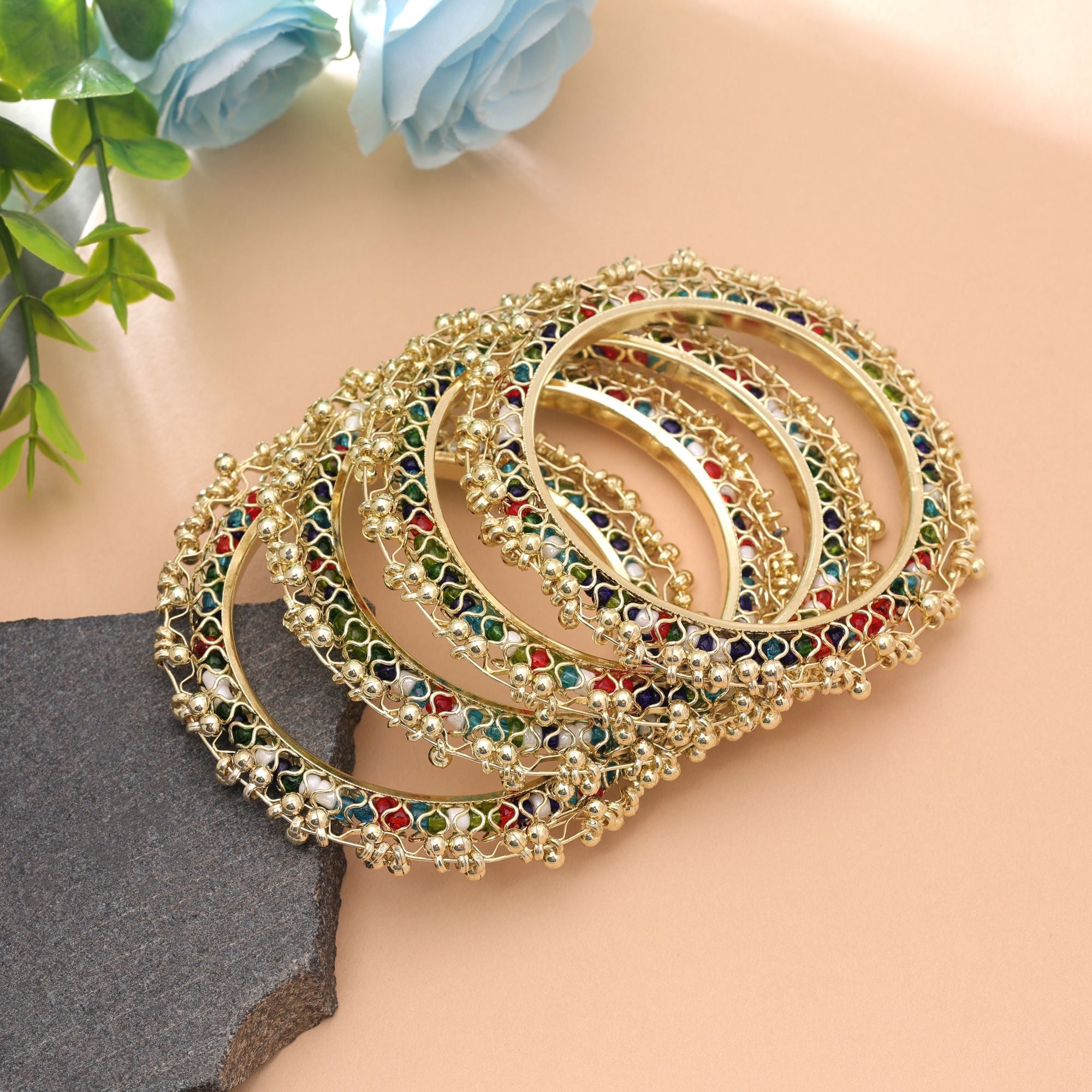 Gold Color Kashmiri Thread Bangle Set Traditional Look