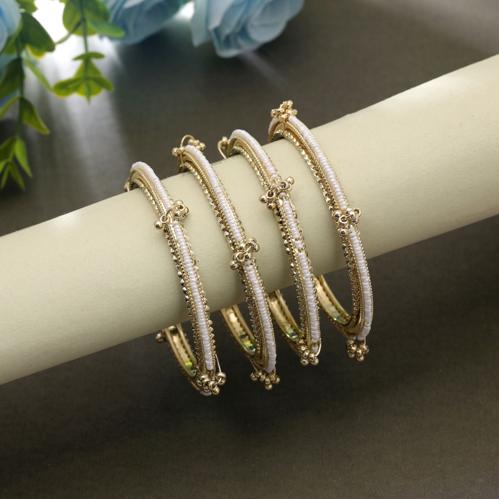 Gold & White Color Kashmiri Bangle Set Festive Design