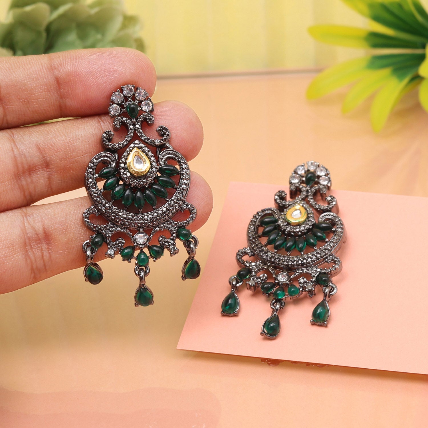 Nature-Inspired Green Color Fashion Earrings For A Fresh Outdoor Look