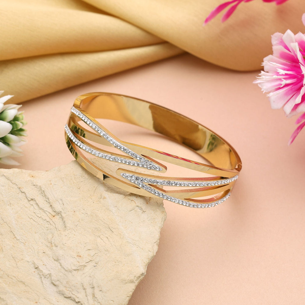 Classic Gold Color Openable American Diamond Bracelet With Durable Plating For Everyday Use