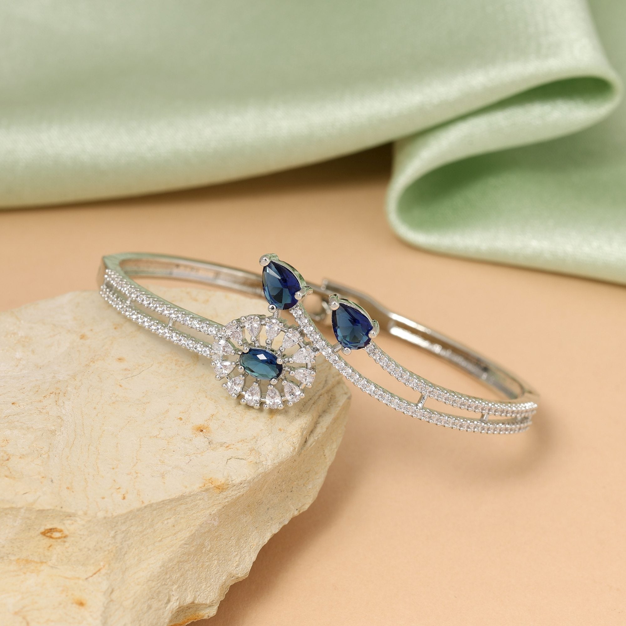 Blue Color Elegant Openable American Diamond Bracelet For Party And Festive Wear