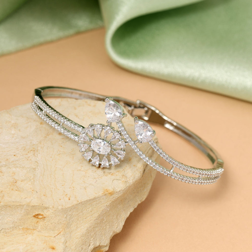 Silver Color Stylish Openable American Diamond Bracelet For Women’S Fashion Jewelry Collection