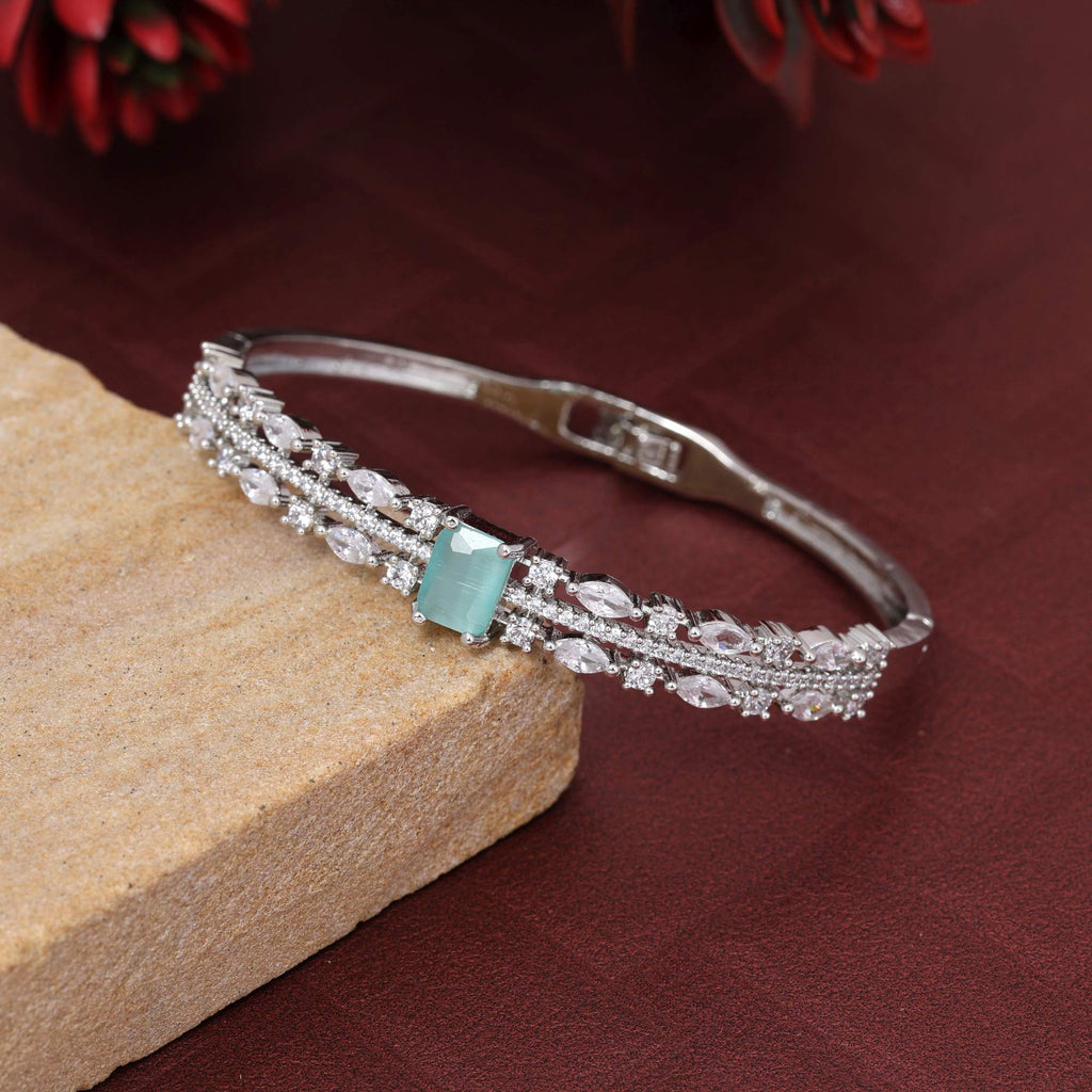 Pista Green Color Premium Openable American Diamond Bracelet For Festive And Bridal Outfits