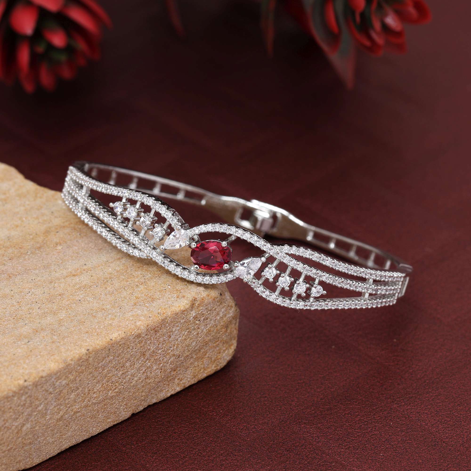 Rani Color Beautiful Designer Openable American Diamond Bracelet For Women’S Ethnic Style