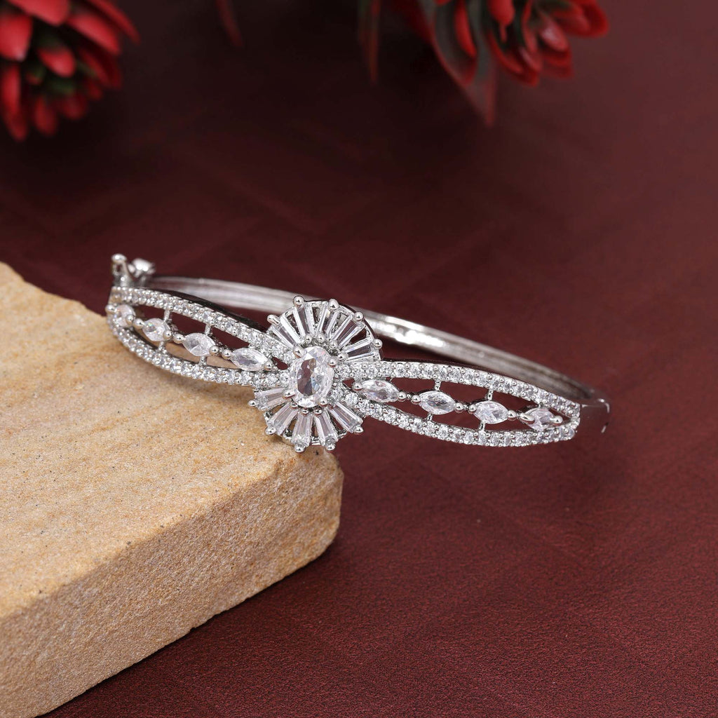 Silver Color Classic Openable American Diamond Bracelet For Brides And Daily Fashion