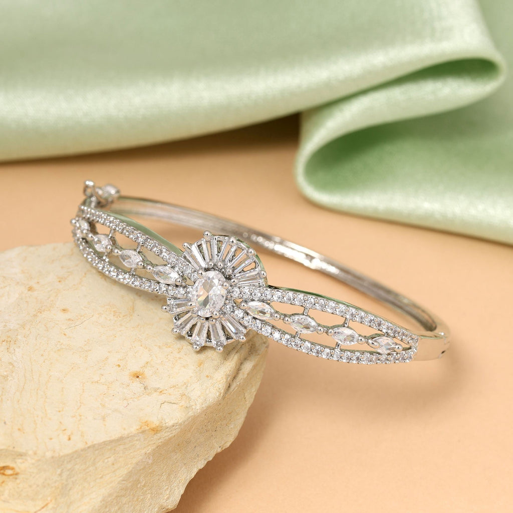 Silver Color Classic Openable American Diamond Bracelet For Brides And Daily Fashion