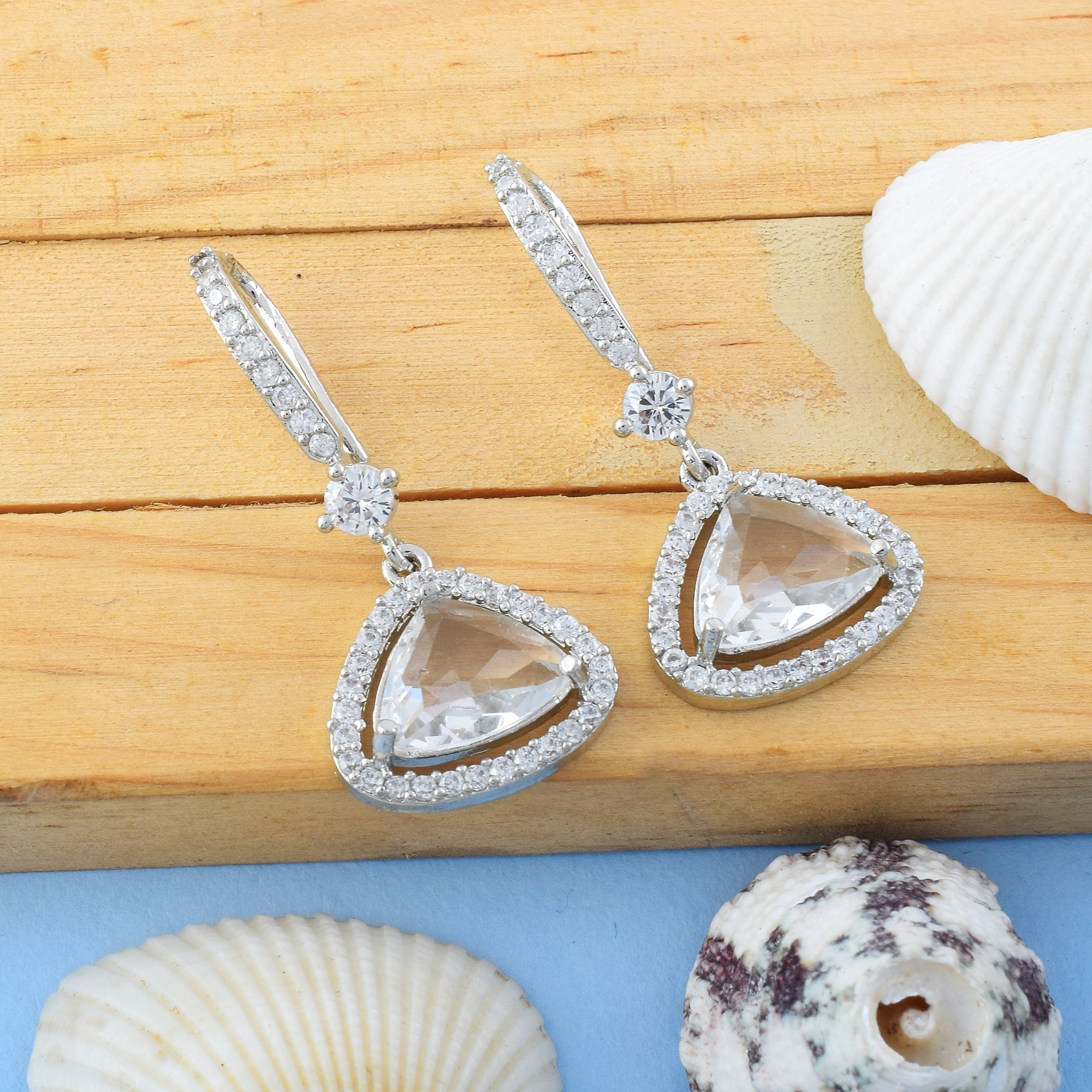 Silver Color American Diamond Earrings With Classy Stud And Drop Design
