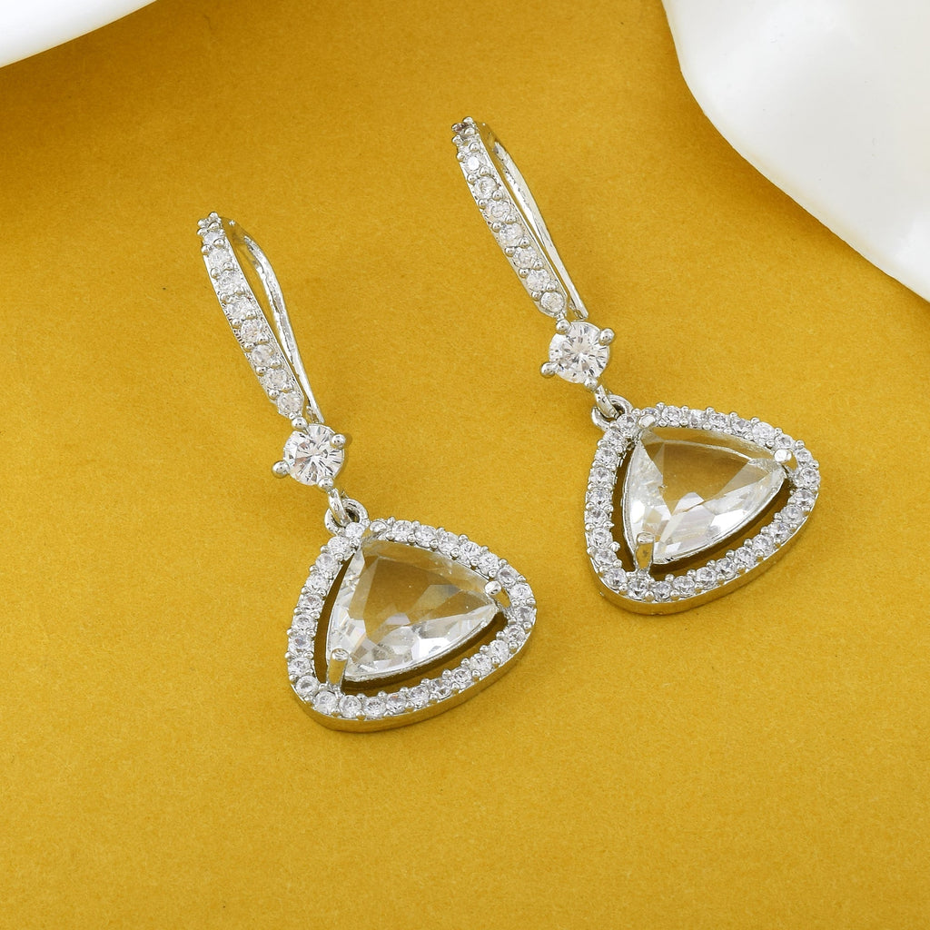 Silver Color American Diamond Earrings With Classy Stud And Drop Design