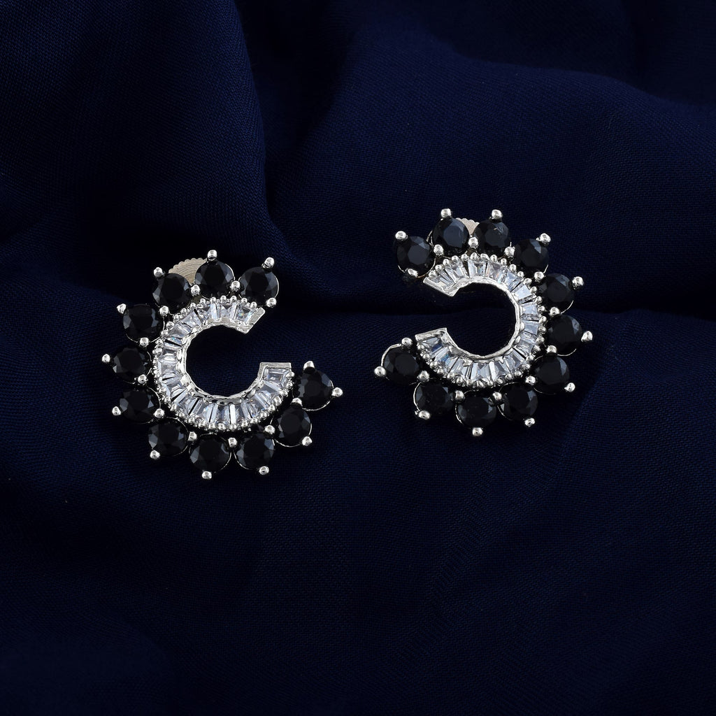 Black Color American Diamond Earrings In Bold Ethnic Fusion Style