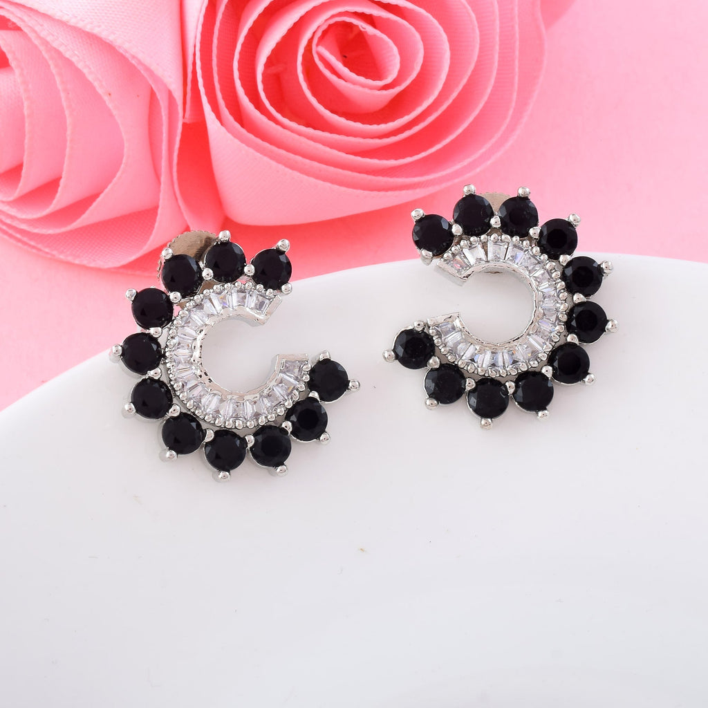 Black Color American Diamond Earrings In Bold Ethnic Fusion Style