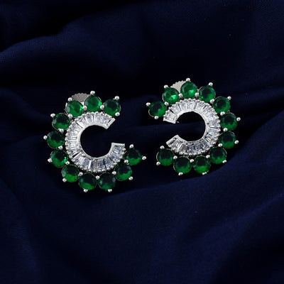 Green Color American Diamond Earrings In Traditional Festive Dangle Style