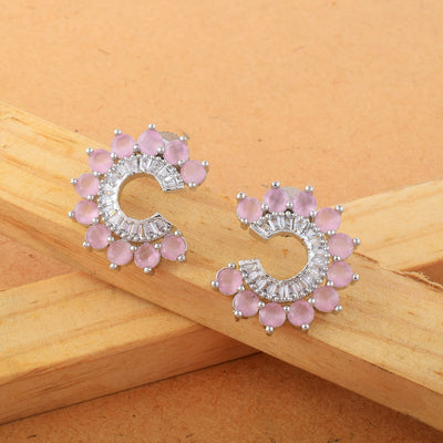 Pink Color American Diamond Earrings Featuring Floral Crystal Pattern Finish