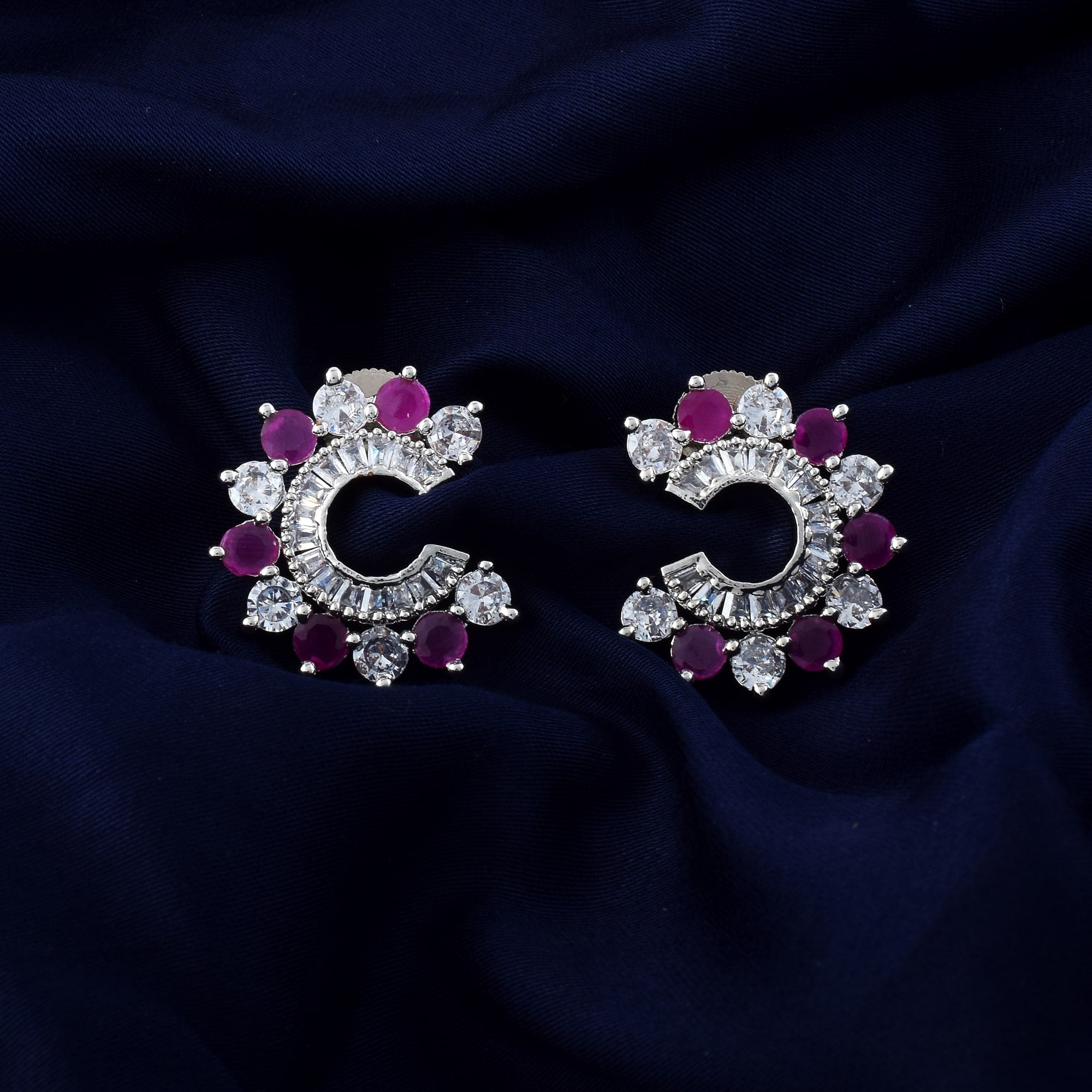 Rani Color American Diamond Earrings With Elaborate Gemstone Studded Details