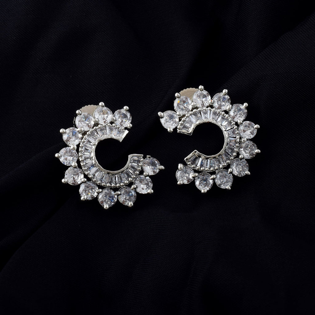 Silver Color American Diamond Earrings With Graceful Hanging Pearl Charms