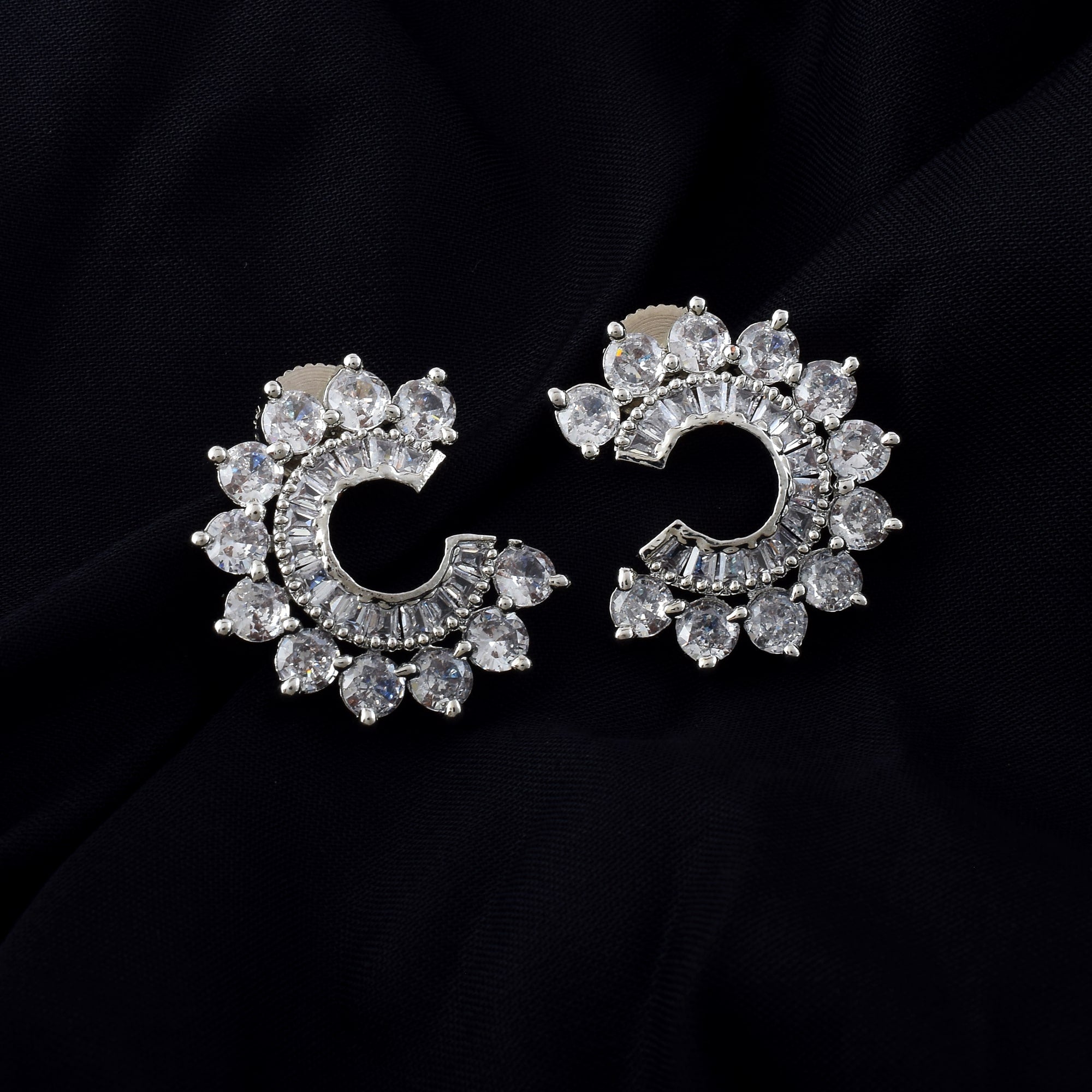 Silver Color American Diamond Earrings With Graceful Hanging Pearl Charms