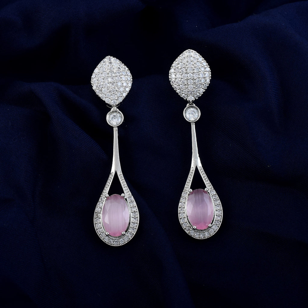 Pink Color American Diamond Earrings In Elegant Minimalist Studded Design