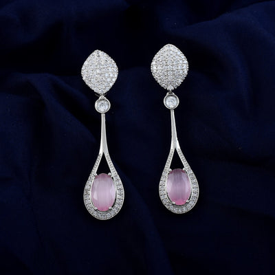Pink Color American Diamond Earrings In Elegant Minimalist Studded Design
