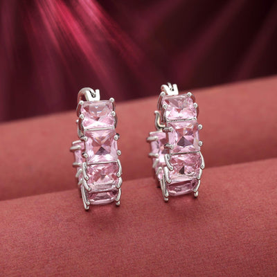 Pink Color Sparkling Party Wear American Diamond Earrings For Women And Brides
