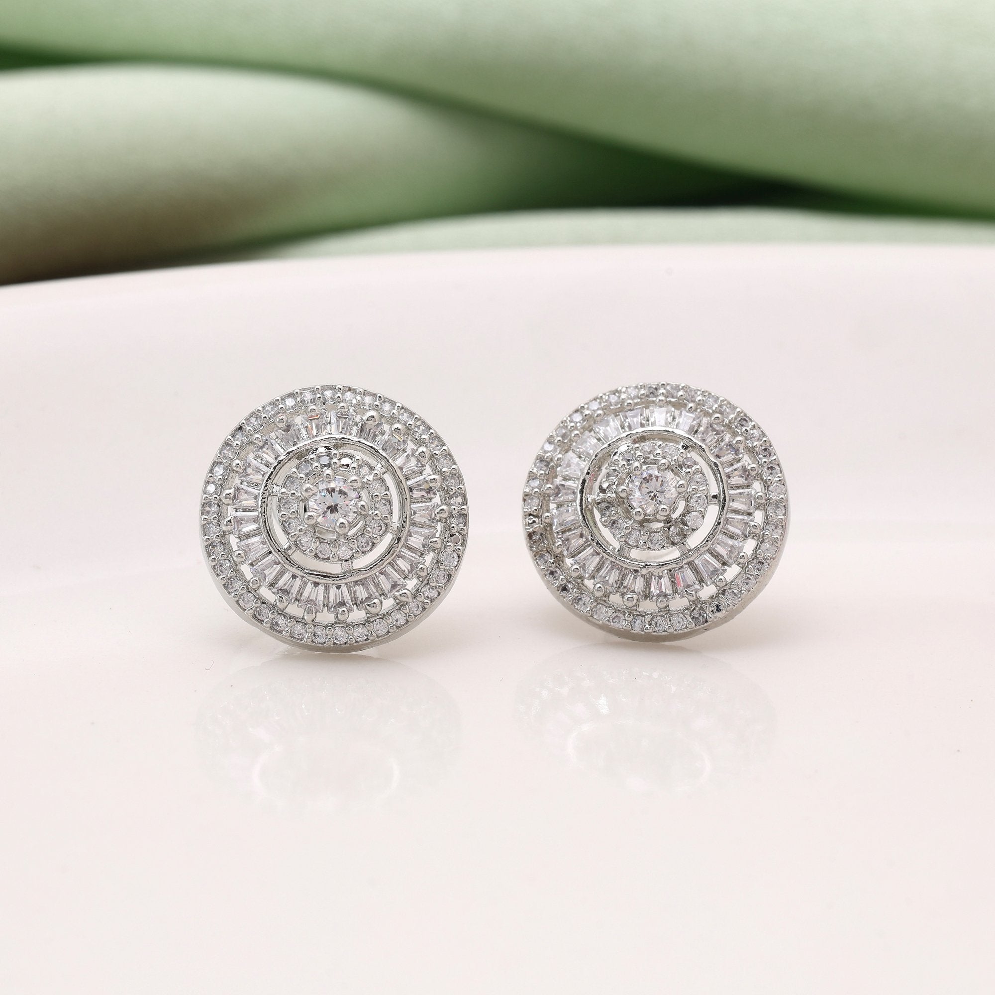 Silver Color Dazzling Shine American Diamond Earrings For Everyday And Special Occasions