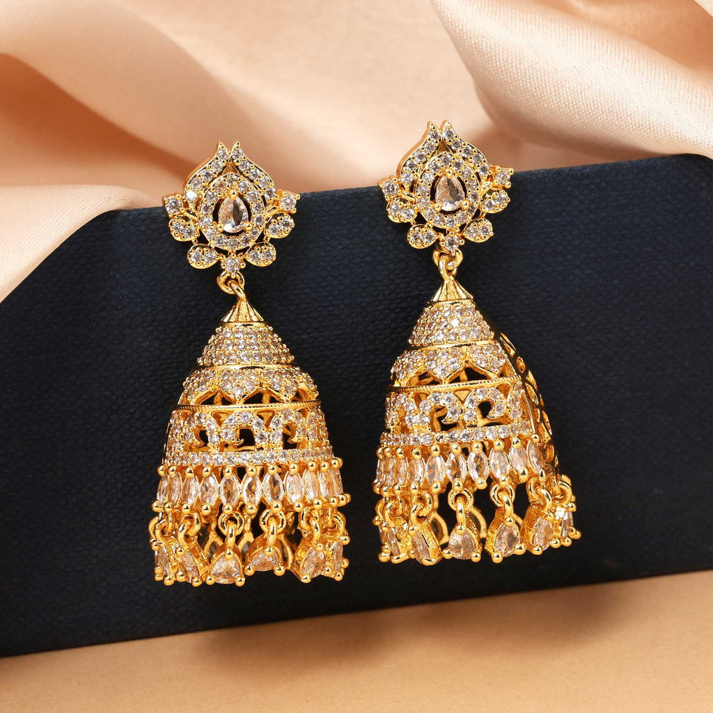 Gold Color Beautiful Stone Studded American Diamond Earrings For Party And Bridal Look