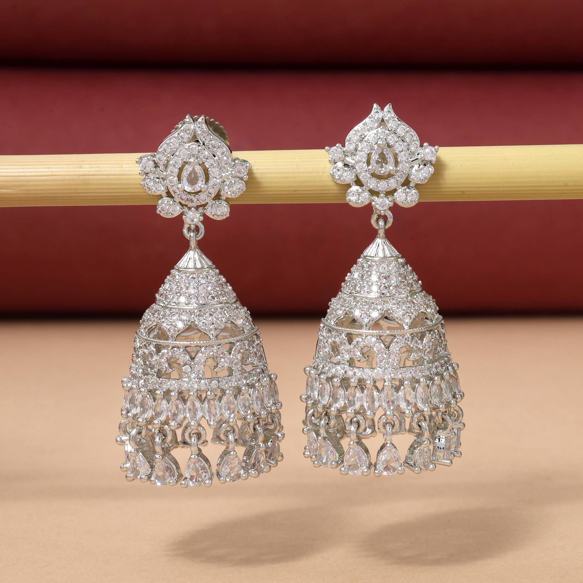 Silver Color Premium Sparkling American Diamond Earrings For Modern Fashion Jewelry