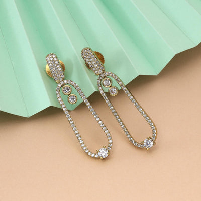 Gold Color Traditional Round Shape American Diamond Earrings For Women And Festive Wear