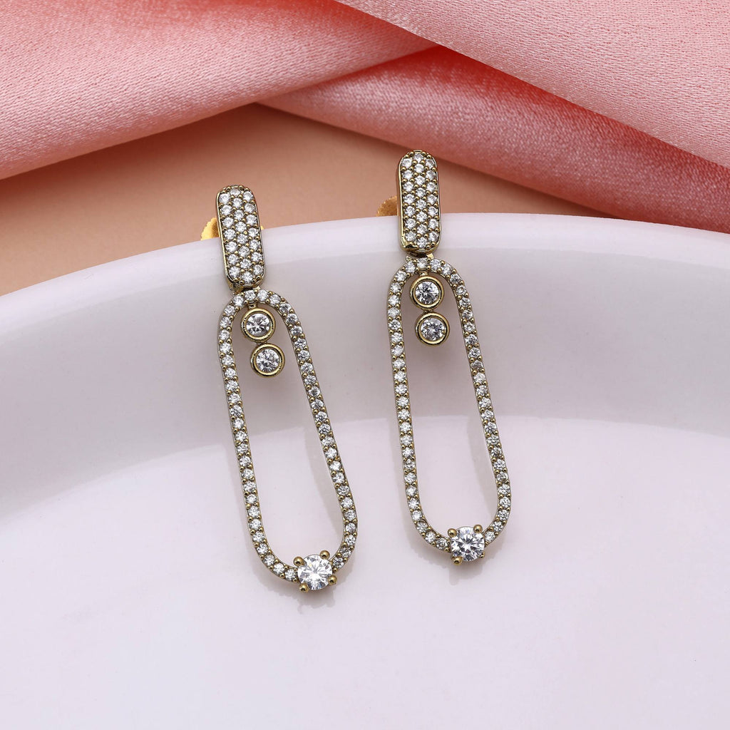 Gold Color Traditional Round Shape American Diamond Earrings For Women And Festive Wear