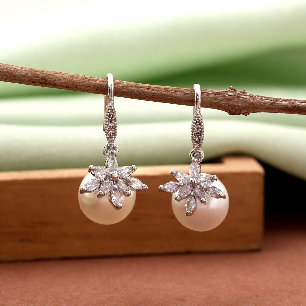 Silver Color Unique Handcrafted American Diamond Earrings For Stylish Women’S Look