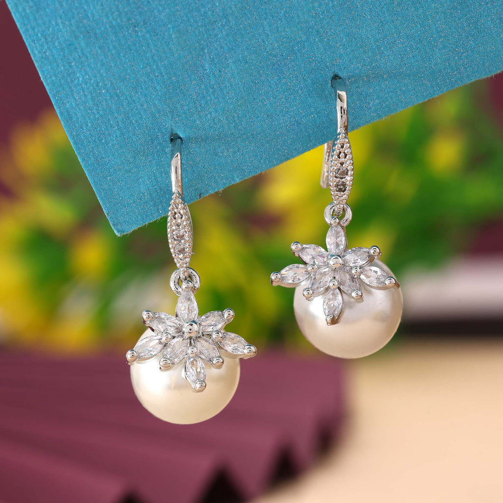 Silver Color Unique Handcrafted American Diamond Earrings For Stylish Women’S Look