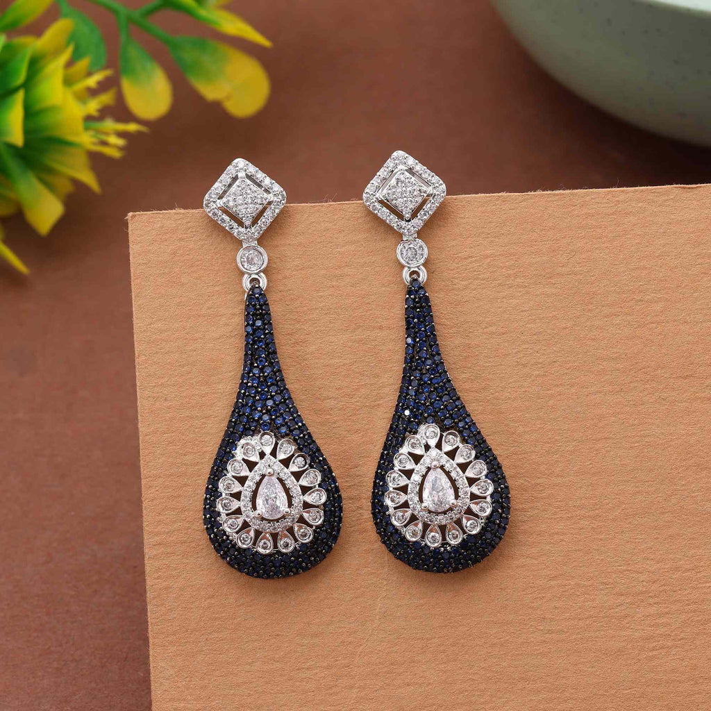 Blue Color Stunning Designer American Diamond Earrings For Wedding And Party Outfits
