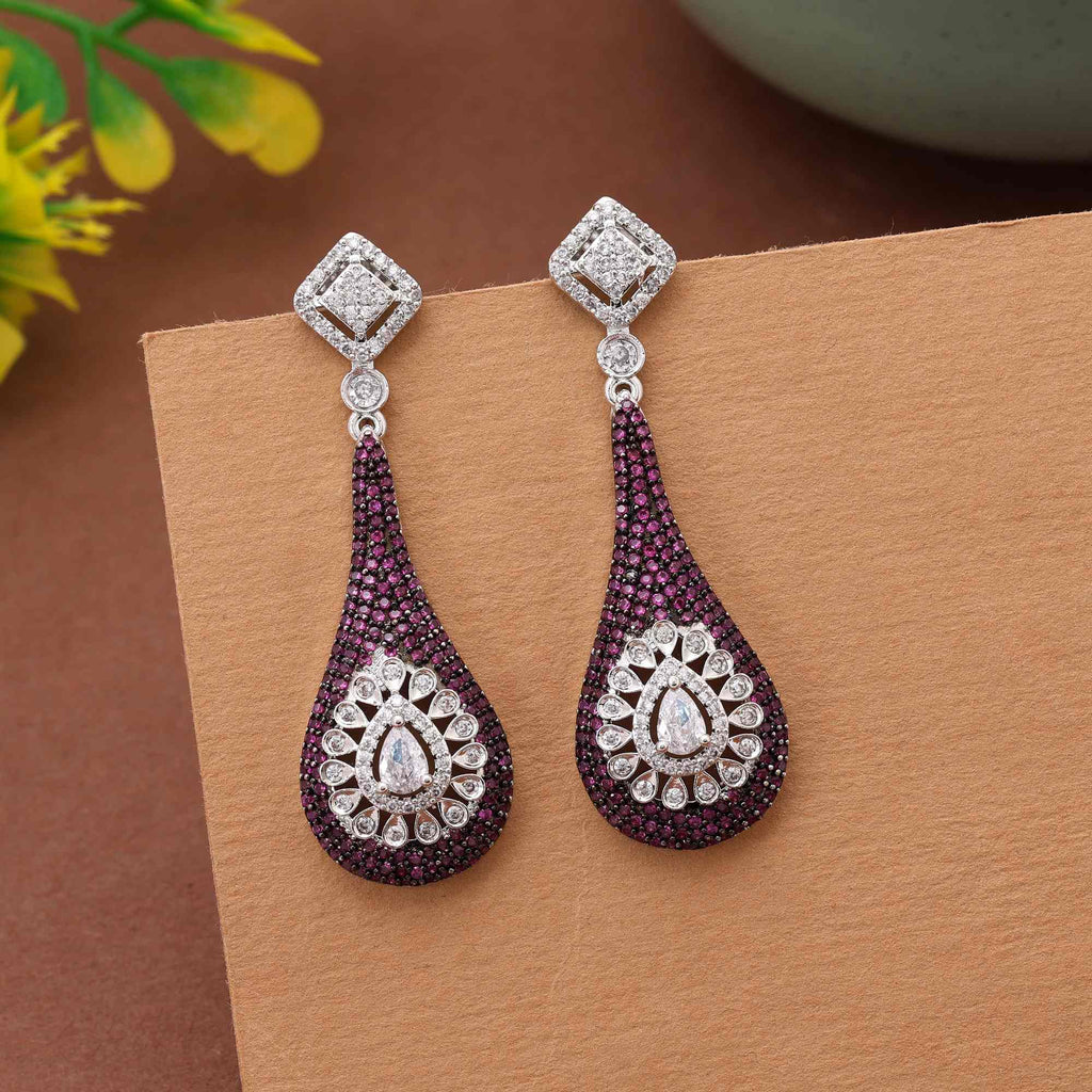 Light Purple Color Elegant Stone American Diamond Earrings For Women’S Festive Look
