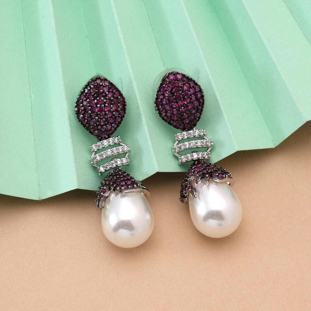 Light Purple Color Graceful Sparkle American Diamond Earrings For Party And Daily Wear