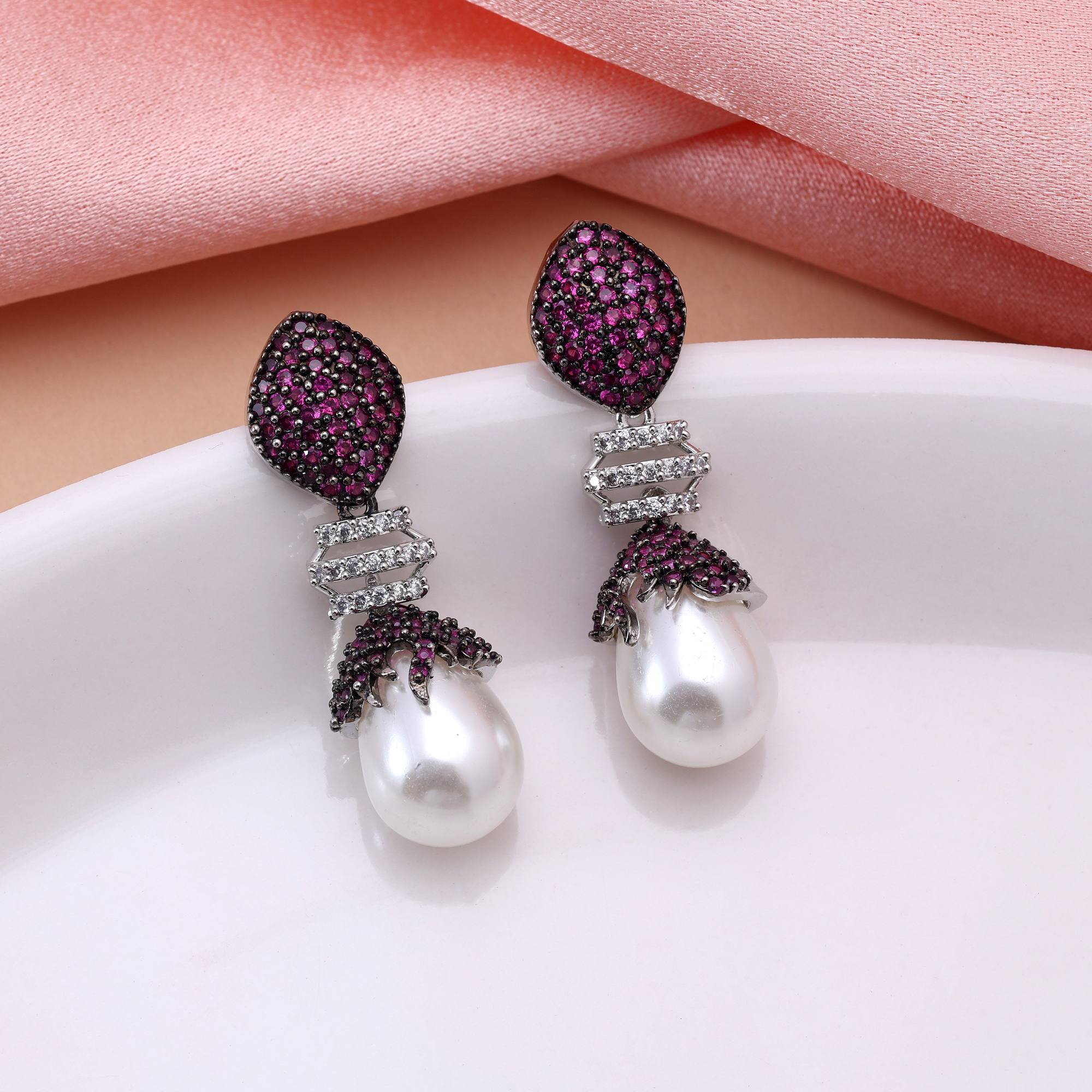 Light Purple Color Graceful Sparkle American Diamond Earrings For Party And Daily Wear