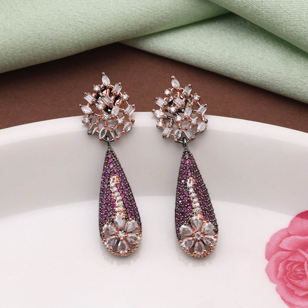 Light Purple Color Chic Designer American Diamond Earrings For Modern And Festive Style
