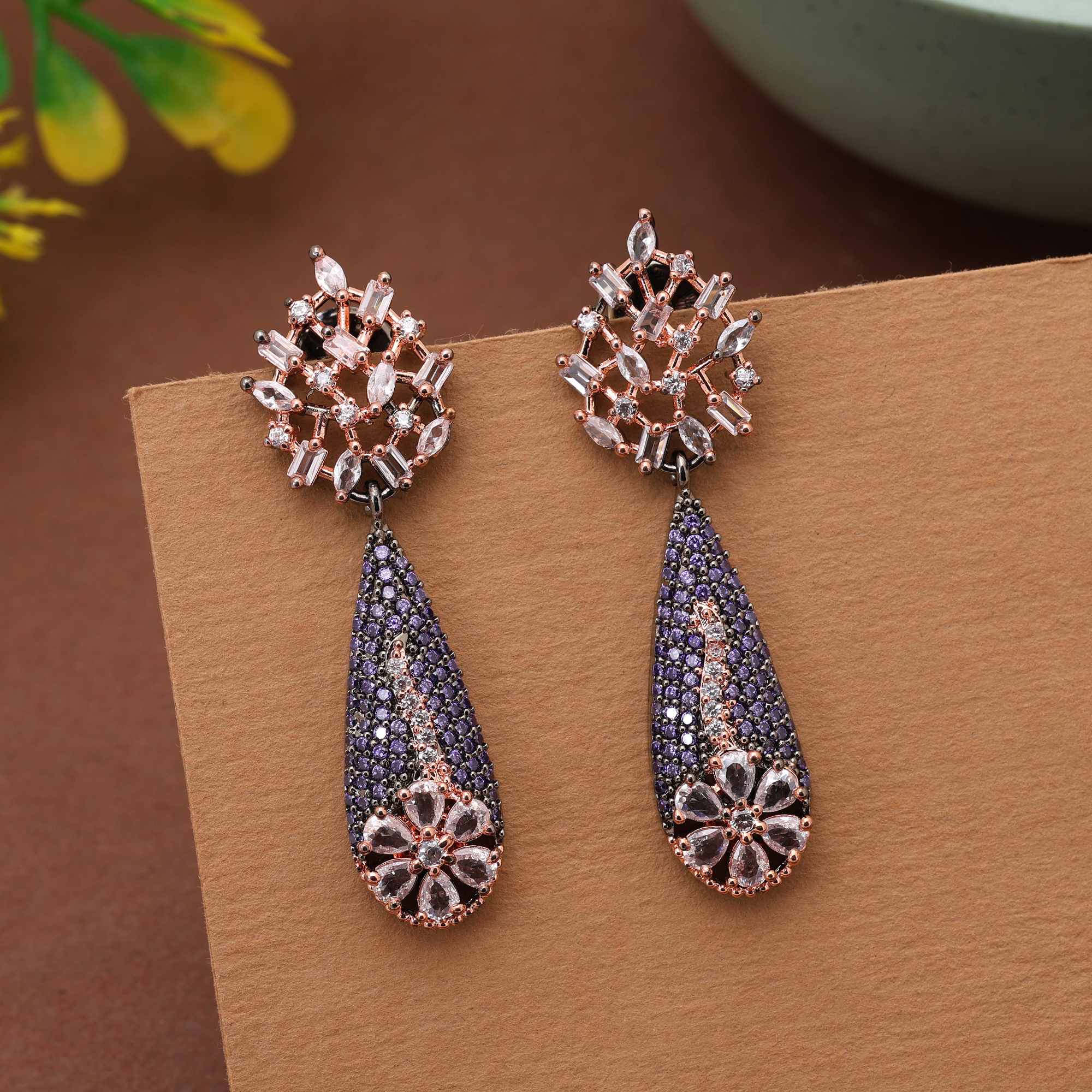 Purple Color Charming Designer American Diamond Earrings For Elegant Women’S Collection