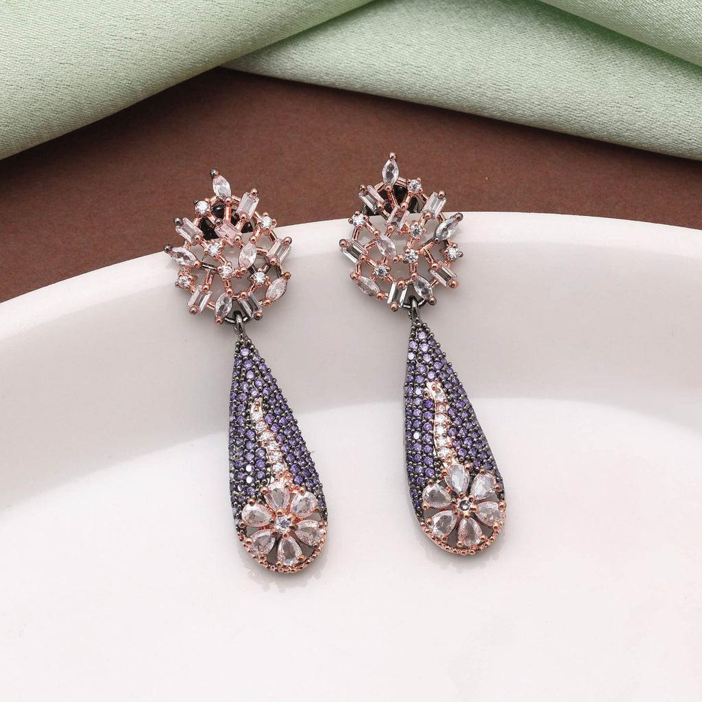 Purple Color Charming Designer American Diamond Earrings For Elegant Women’S Collection