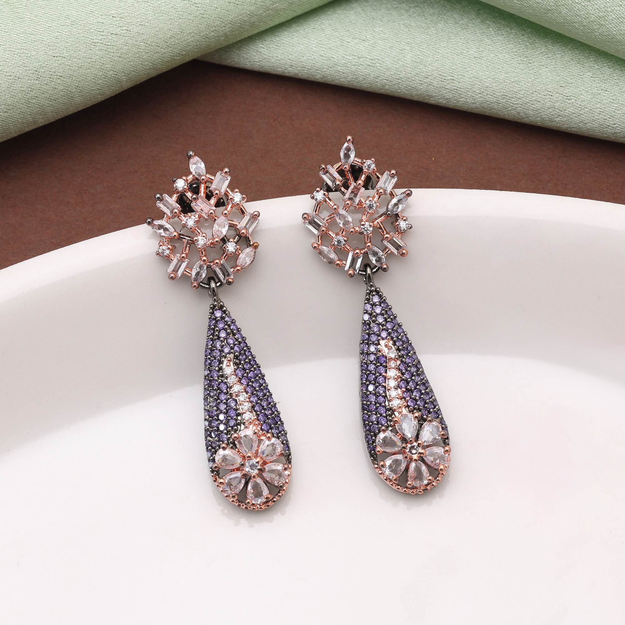 Purple Color Charming Designer American Diamond Earrings For Elegant Women’S Collection