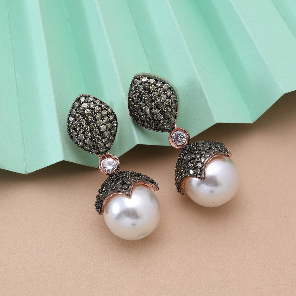 Mehendi Green Color Traditional American Diamond Earrings For Festive And Bridal Wear