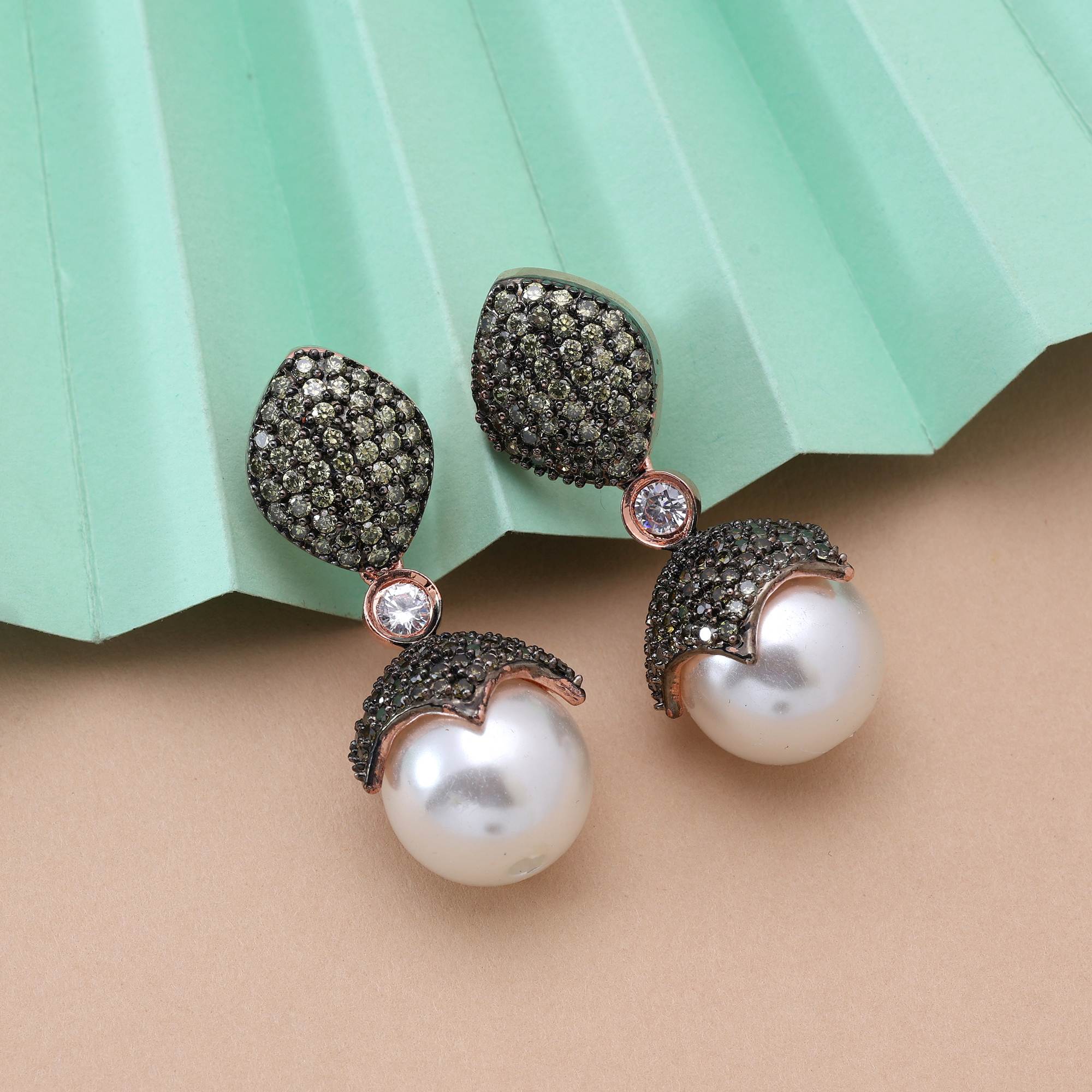 Mehendi Green Color Traditional American Diamond Earrings For Festive And Bridal Wear