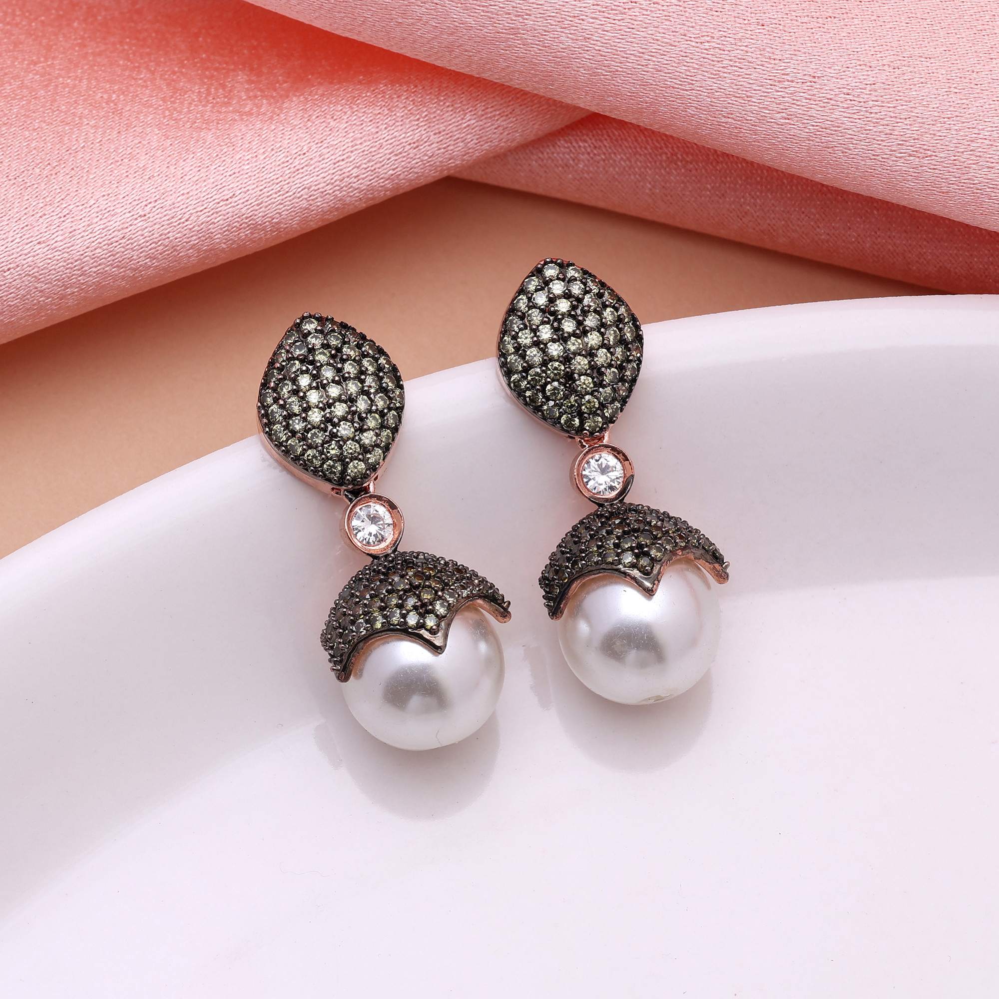 Mehendi Green Color Traditional American Diamond Earrings For Festive And Bridal Wear