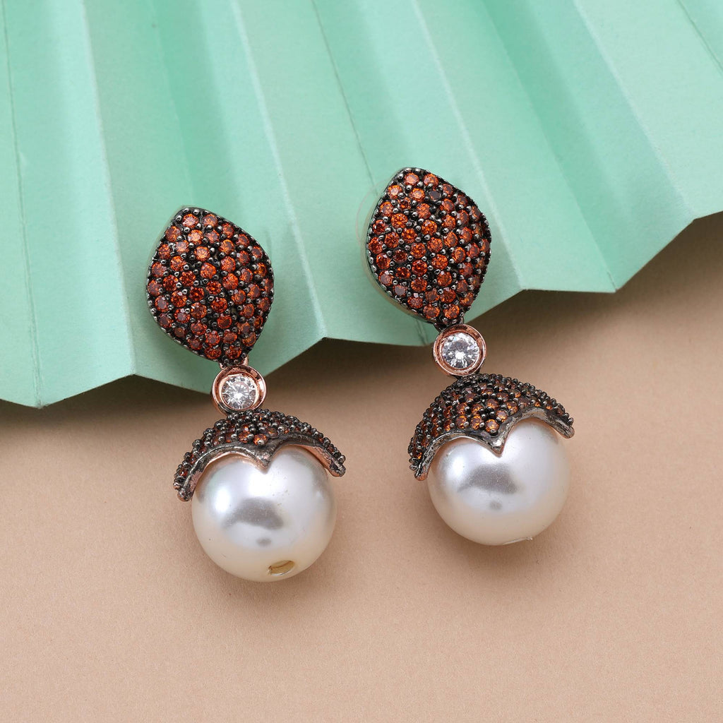 Orange Color Vibrant Designer American Diamond Earrings For Festive And Wedding Attire