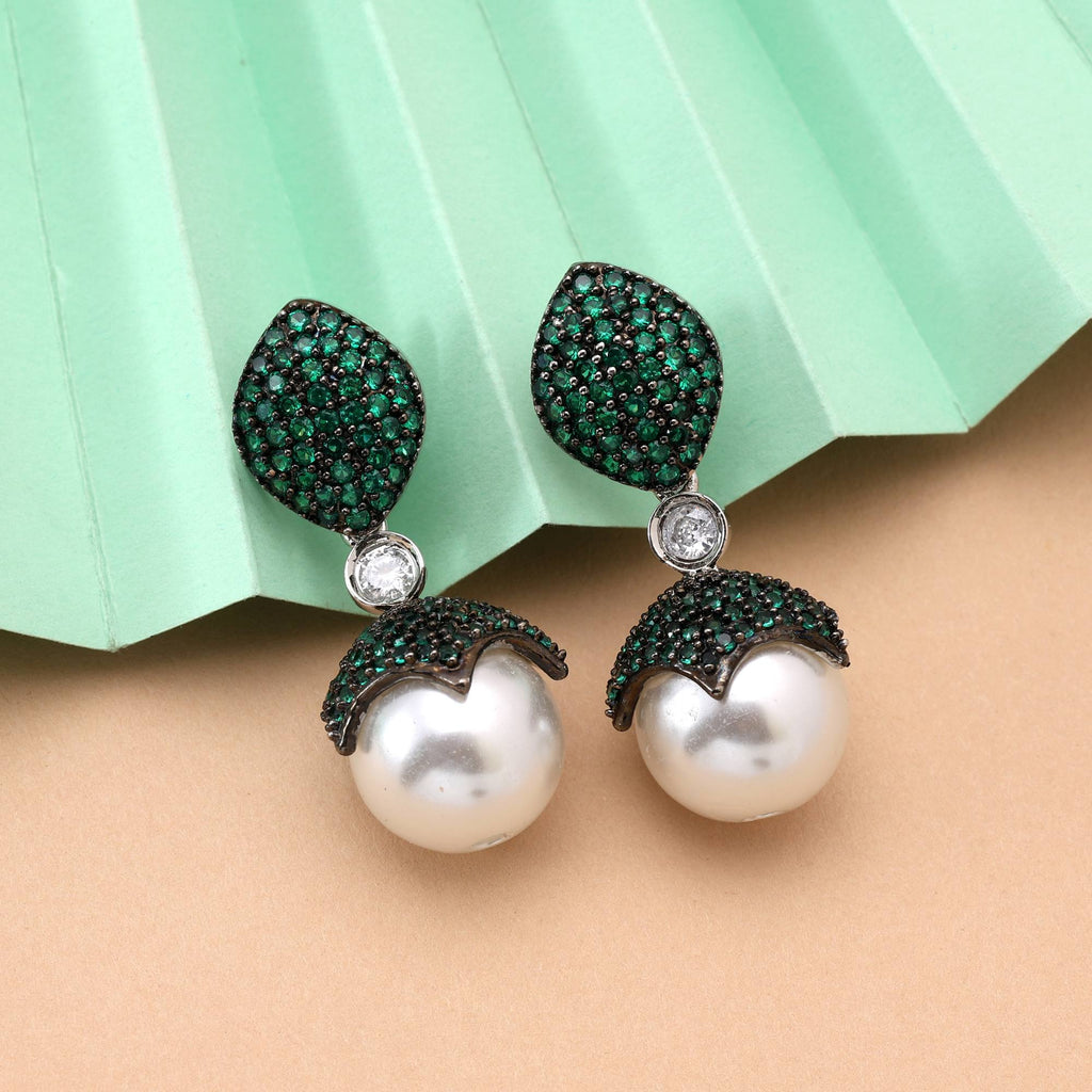 Green Color Sparkling Round American Diamond Earrings For Brides And Fashion Lovers