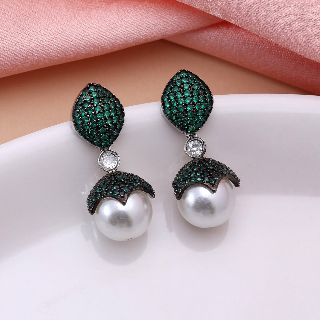 Green Color Sparkling Round American Diamond Earrings For Brides And Fashion Lovers