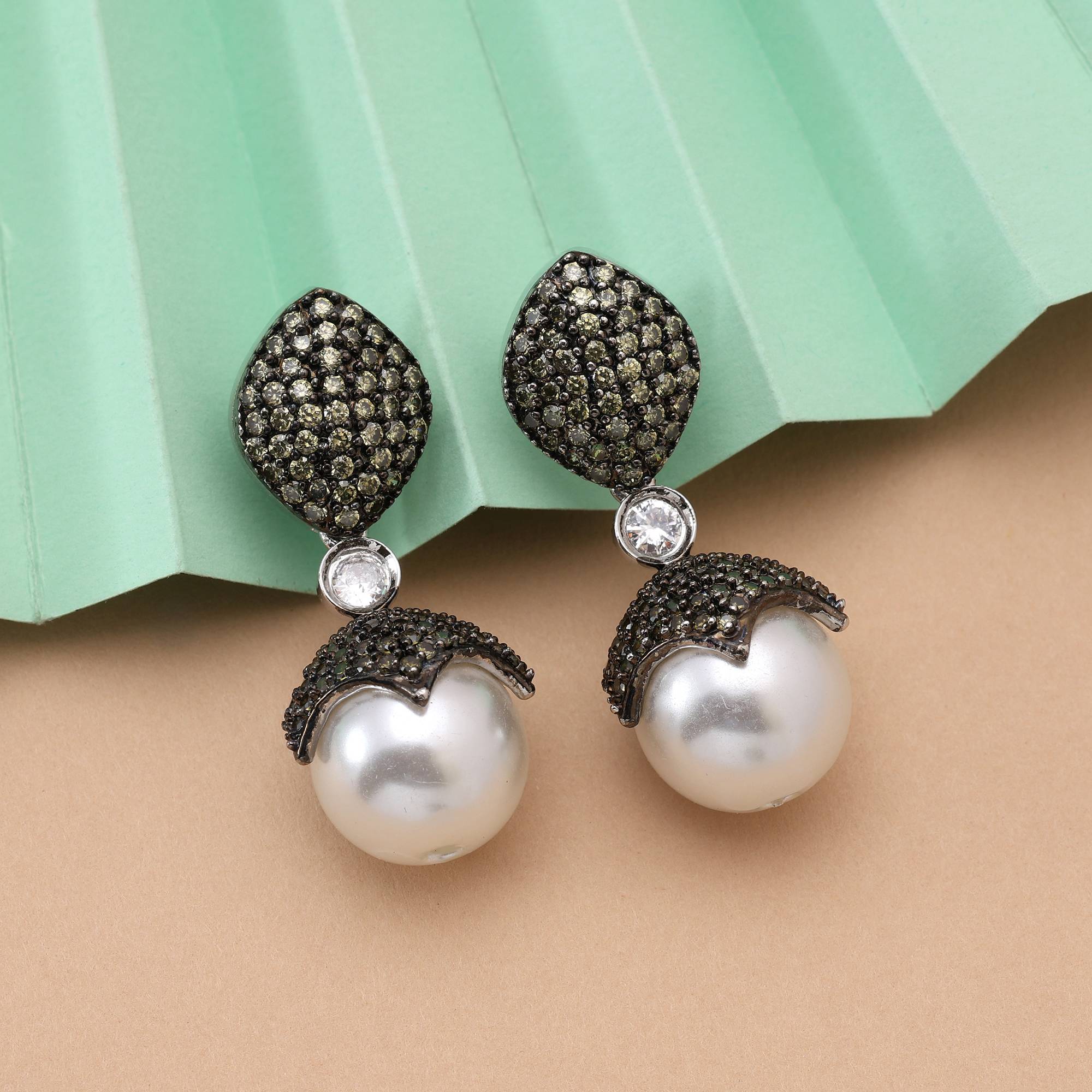 Mehendi Green Color Trendy American Diamond Earrings For Traditional And Festive Occasions