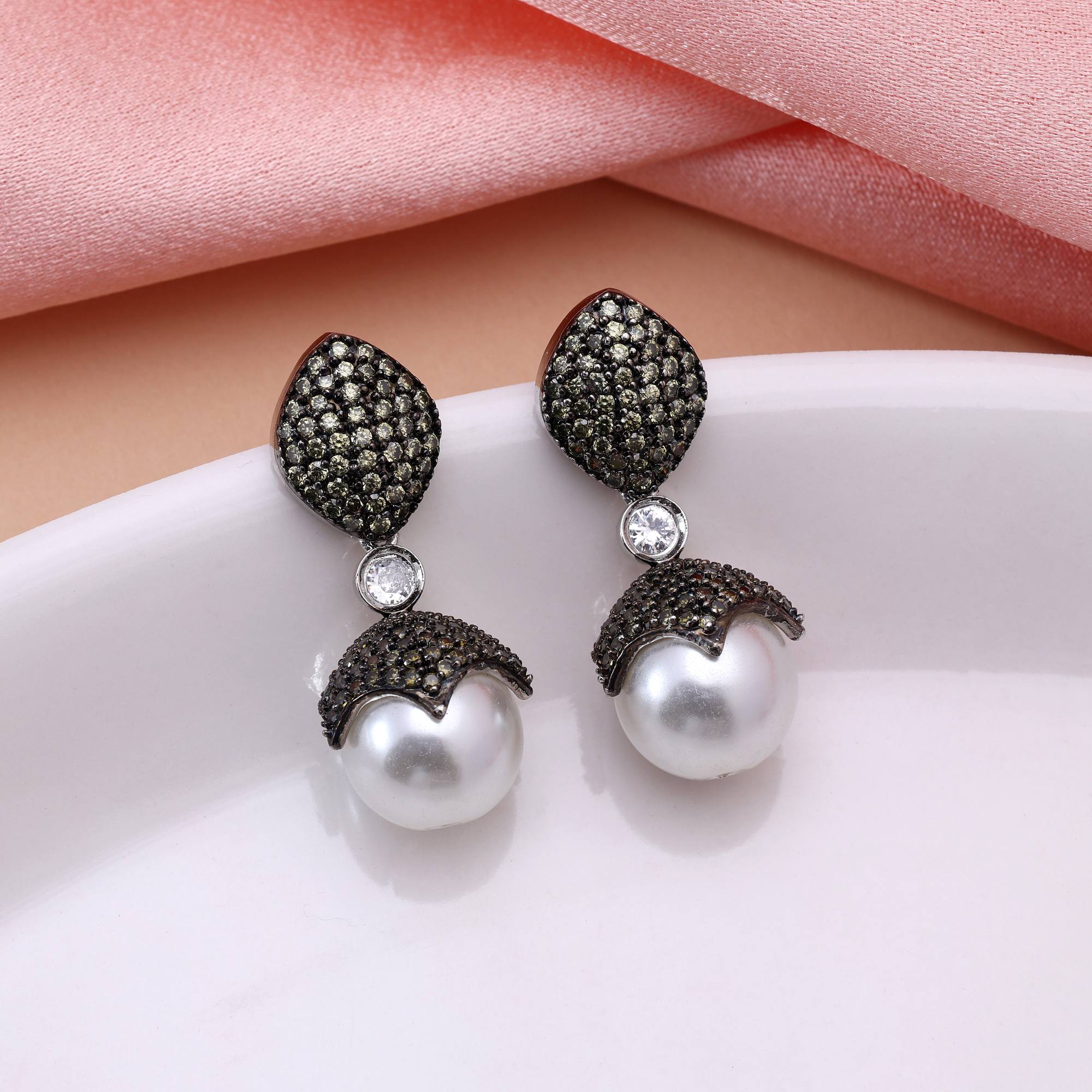 Mehendi Green Color Trendy American Diamond Earrings For Traditional And Festive Occasions