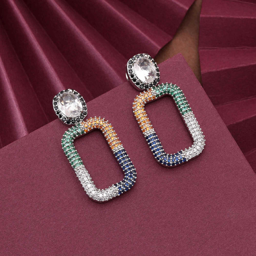 Multi Color Vibrant Stone American Diamond Earrings For Wedding And Party Wear