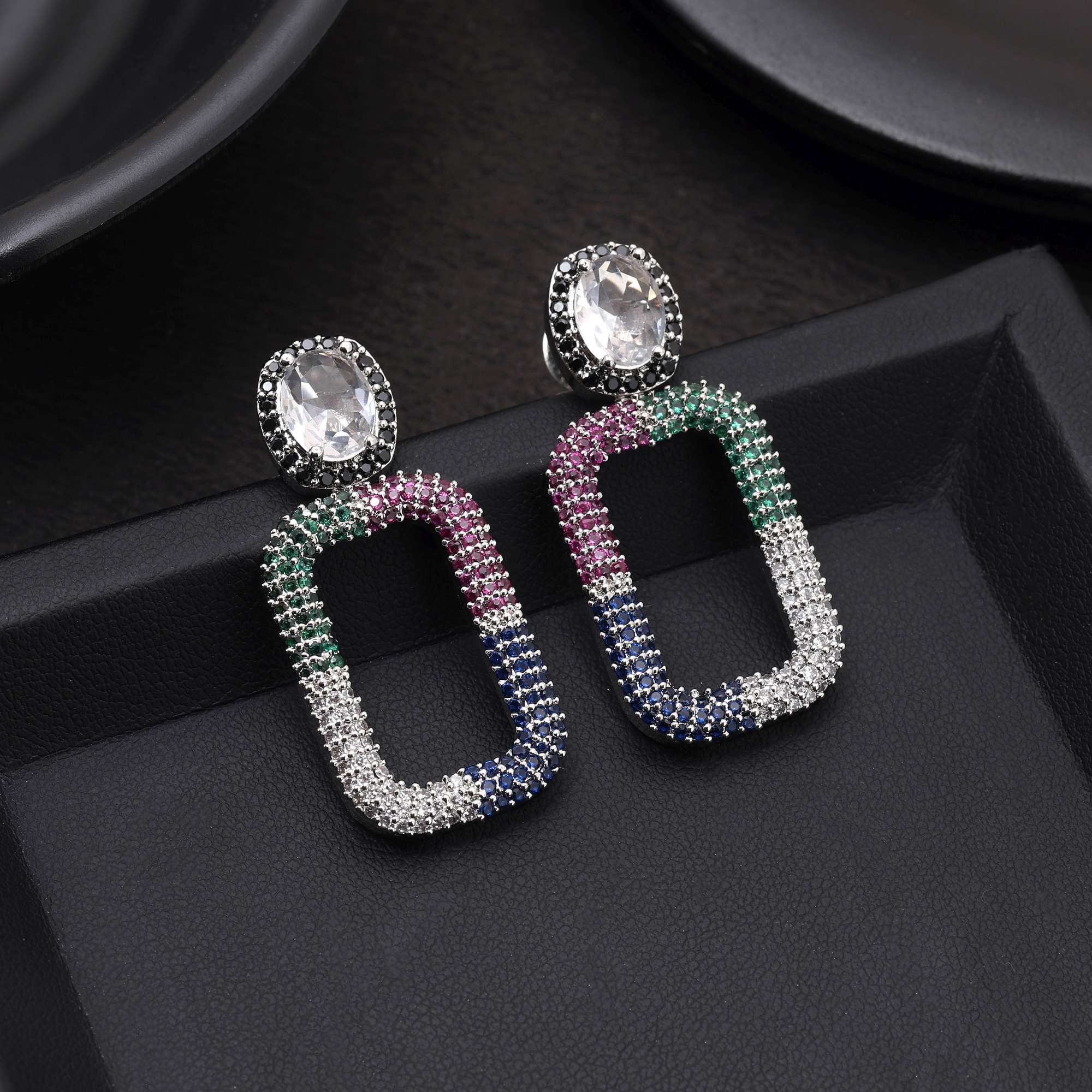 Multi Color Gorgeous American Diamond Earrings For Festive And Modern Fashion Outfits